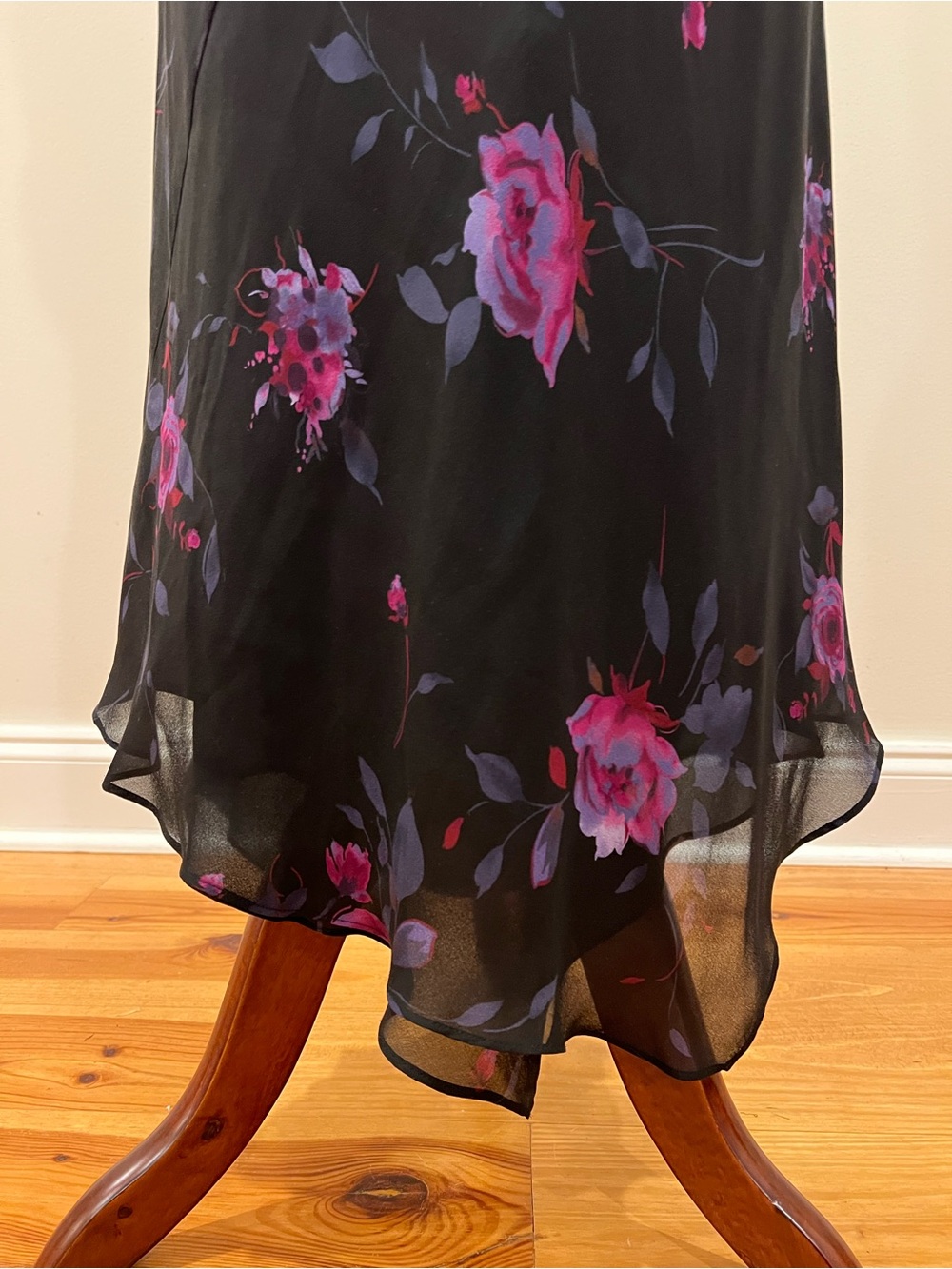 VTG Jones New York Dress 14 Black Silk Dark Floral Maxi Sleeveless Lined 90s Y2K - Picture 4 of 14